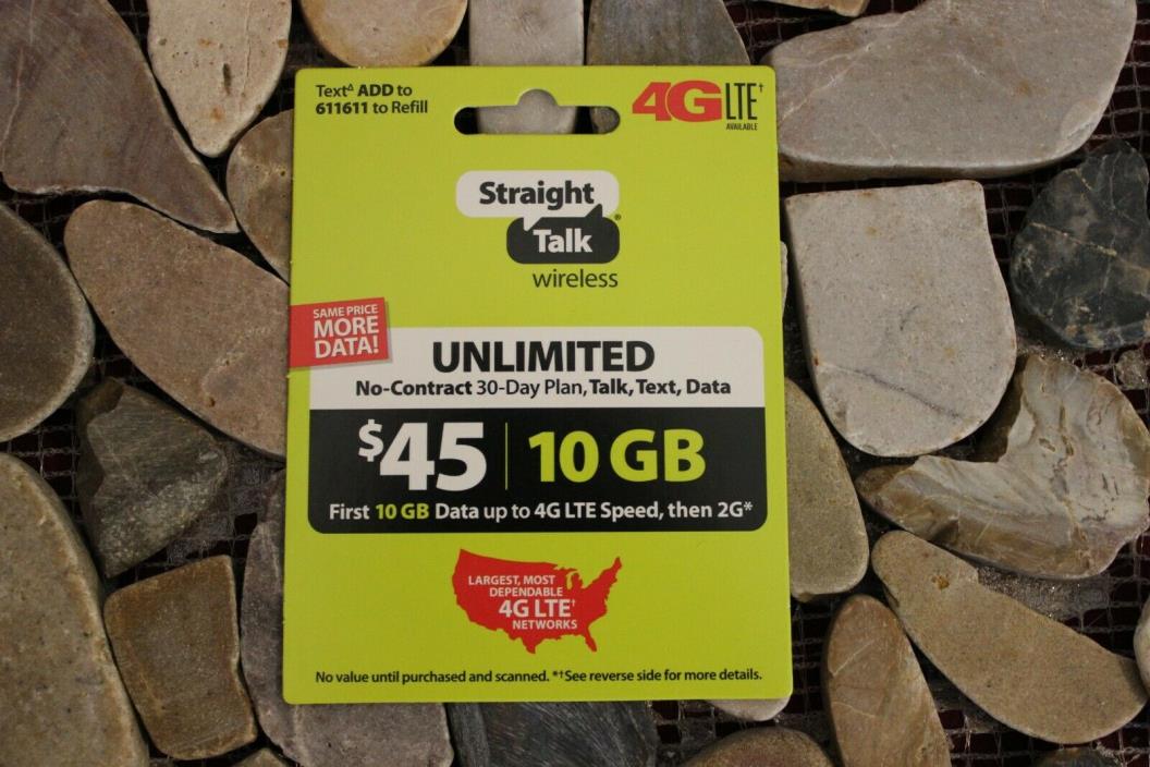 New Straight Talk Refill Card 30 Day $45 Prepaid Unlimited, Activated and Unused