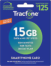 TracFone Smartphone Plan 365 Days 1YR 1500 Minutes + Texts  1.5GB