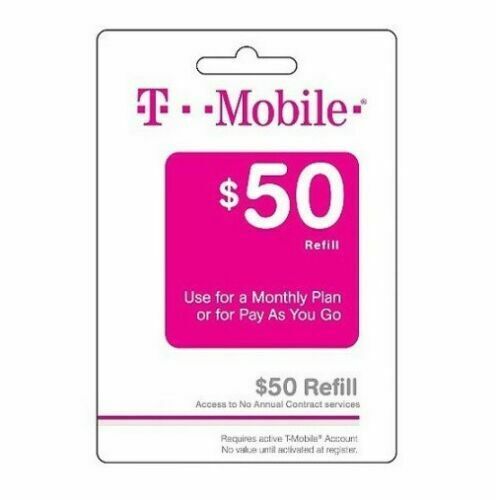 T-Mobile $50 dollar Prepaid Refill Card (Online refill no physical card)