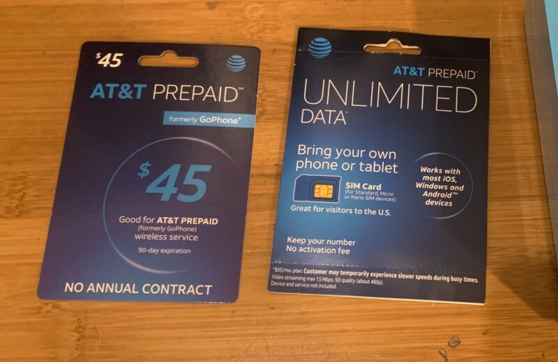 AT&T GoPhone PREPAID $45 REFILL CARD + Sim Card Kit