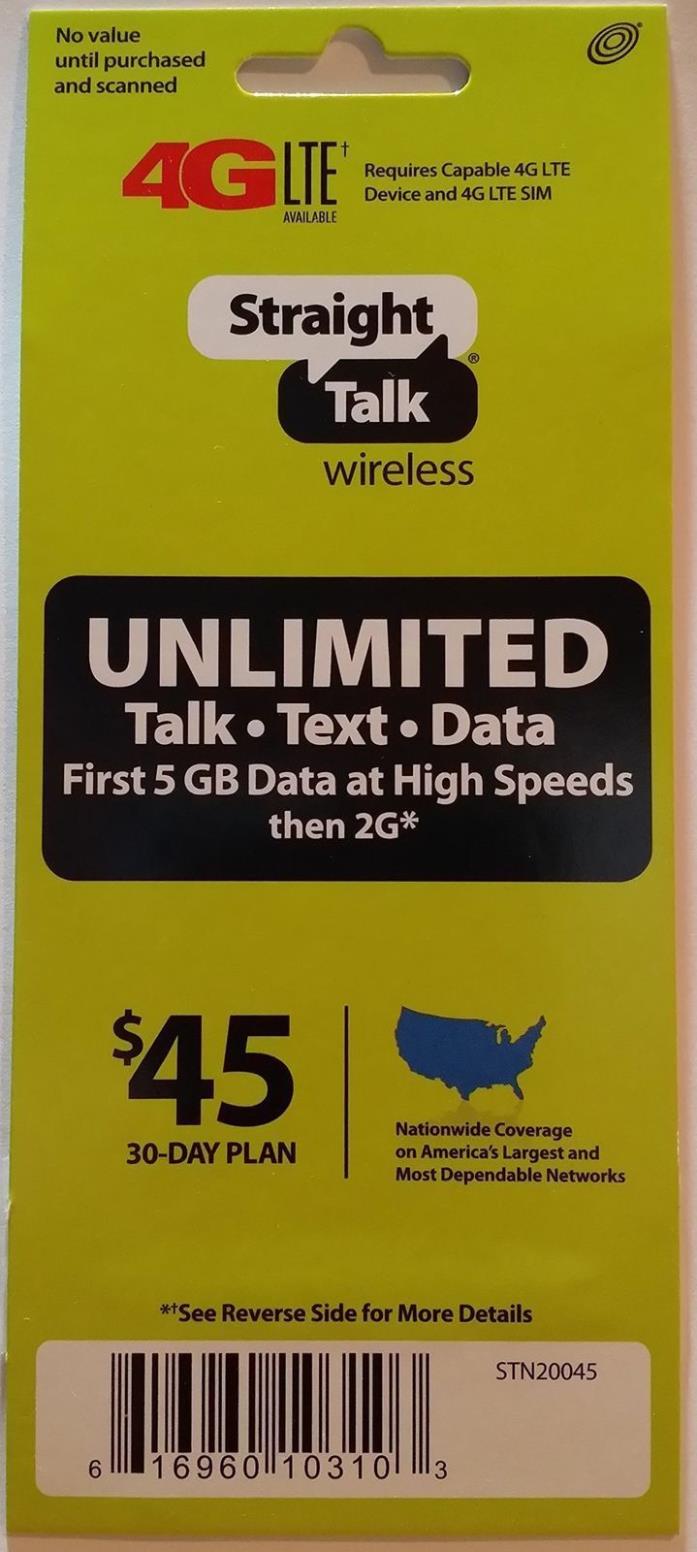 Straight Talk Refill 30 Day Prepaid Unlimited Service 4G LTE