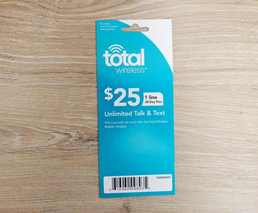 Total Wireless $25 Top-Up Refill Card 30 Days Unlimited Talk and Text