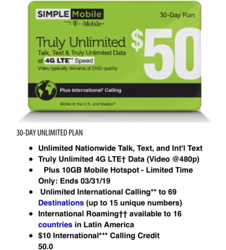 SIMPLE MOBILE ~INSTANT~ $50 REFILL