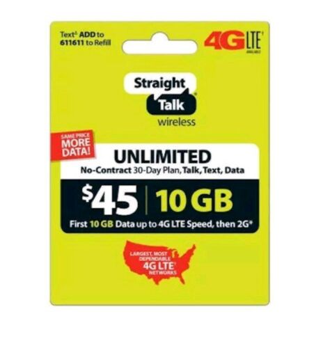 Straight Talk Refill Card 30 Day $45 Prepaid Unlimited Service Plan Phone