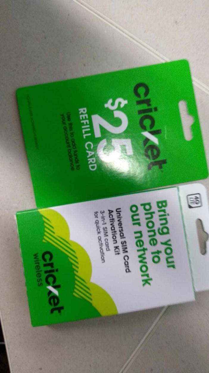 Cricket Wireless $25 Refill Card & Universal 3-in-1 SIM Card Activation Kit NEW
