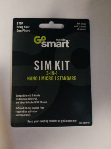GoSmart Mobile Sim Kit. 3-IN-1 Nano/Micro/Standard.  Compatible with T-Mobile