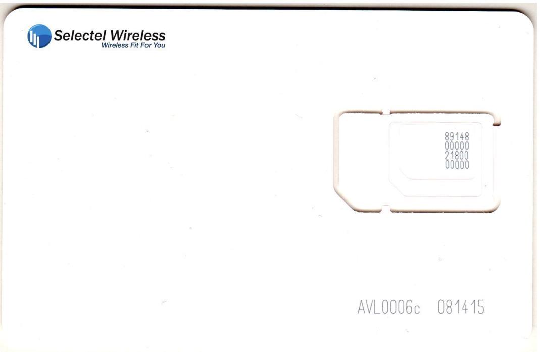 Selectel Wireless 4G LTE-Tri-Cut SIM Card - Verizon Network!