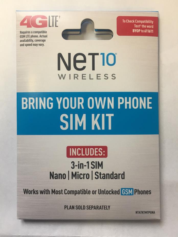 Net10 4G LTE 3-in-1 SIM Card With FREE $40 plan included!- AT&T Network!