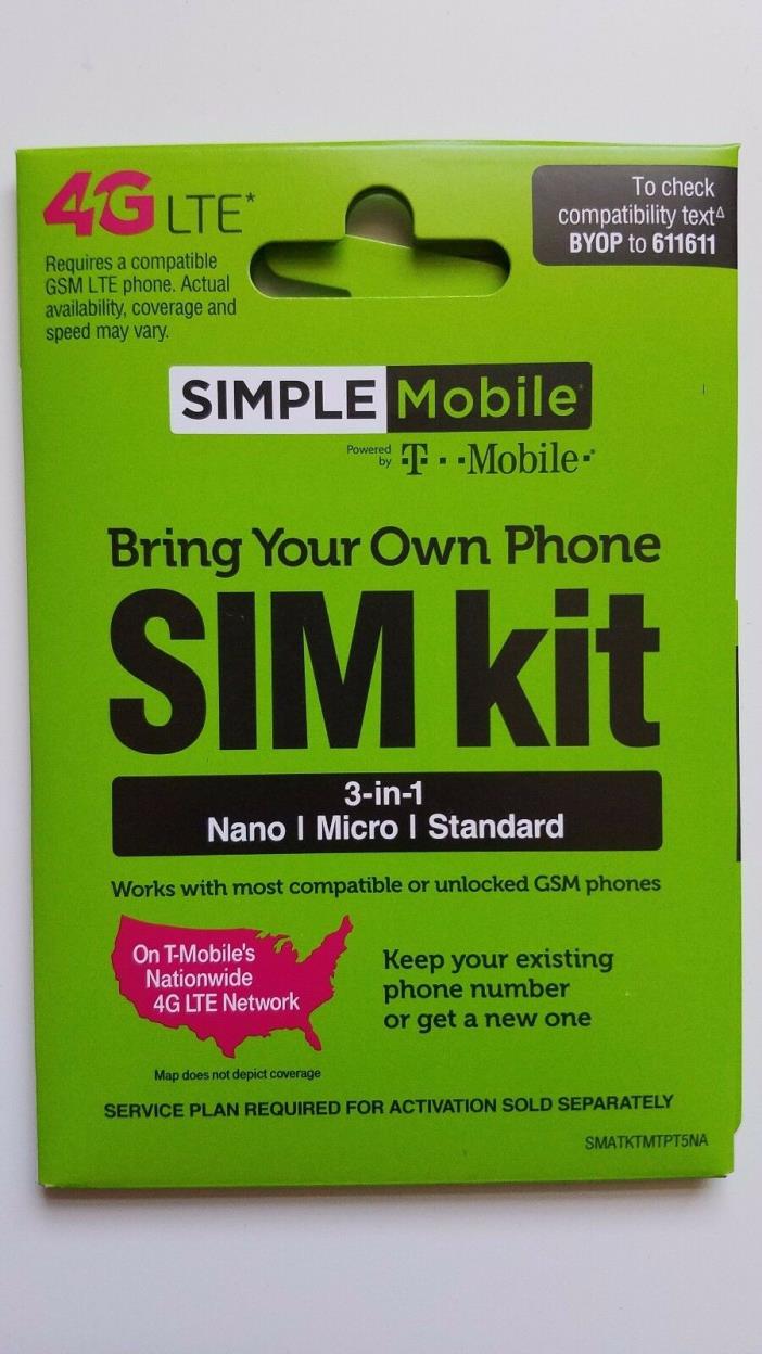 Simple Mobile SIM Card Kit • Samsung Galaxy Note 3 Note 4 Note 5 Note 8/9 - READ