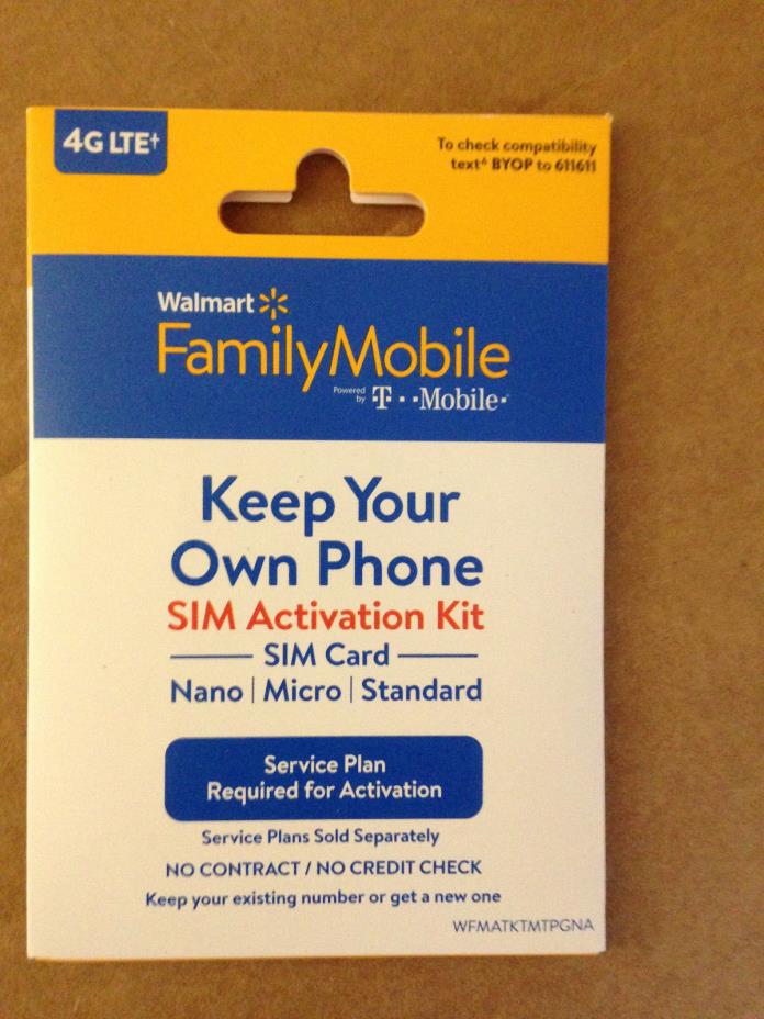 WalMart Family Mobile Bring Your Own Phone Sim Activation Kit (Free S/H)