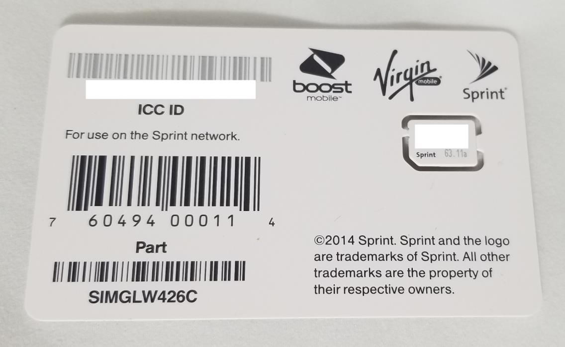 NEW Sprint NANO SIM Card - SIMGLW426C /  CZ2124LWC