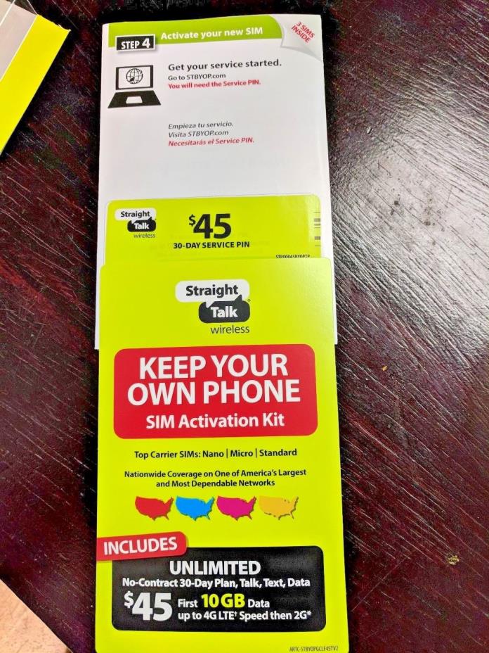 Straight Talk SIM Activation Kit 4G LTE CDMA/GSM