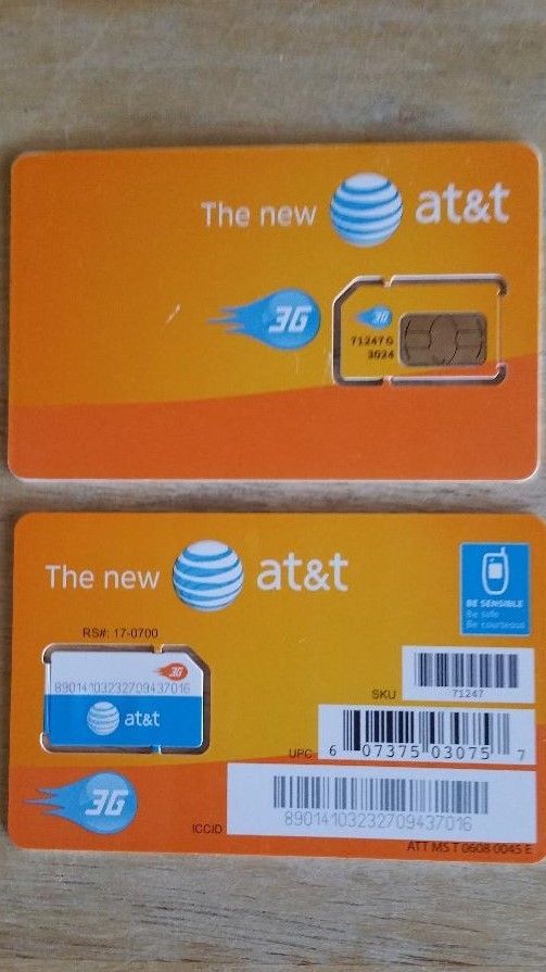 AT&T STANDARD SIZE 3G SIM CARD SKU#71247 REGULAR SIM CARD FOR AT&T CELL PHONES