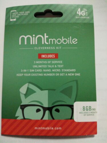 Mint Mobile 3 MONTH Service UNLIMITED TALK TEXT + 8GB DATA PLAN SIM KIT Saving $