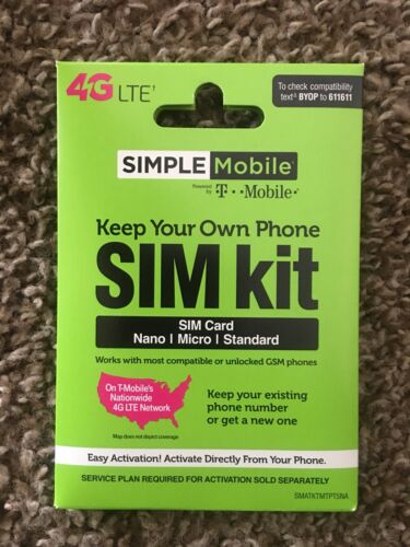 Simple Mobile Bring Your Own Phone Sim Card Activation Kit 4G LTE (T-Mobile GSM)