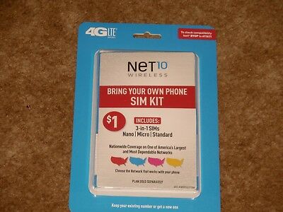 Net 10 Bring Your Own Phone Activation Sim Card Kit, Sim Cards New in Package  !