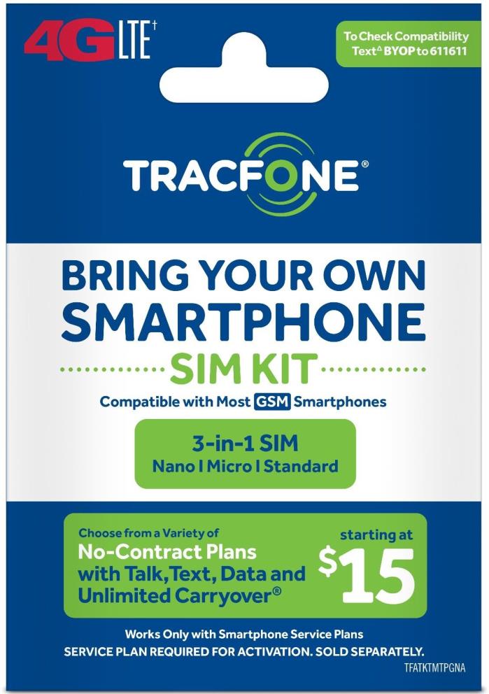 TracFone Bring Your Own Phone BYOP AT&T Sim Card Activation Kit 4G LTE