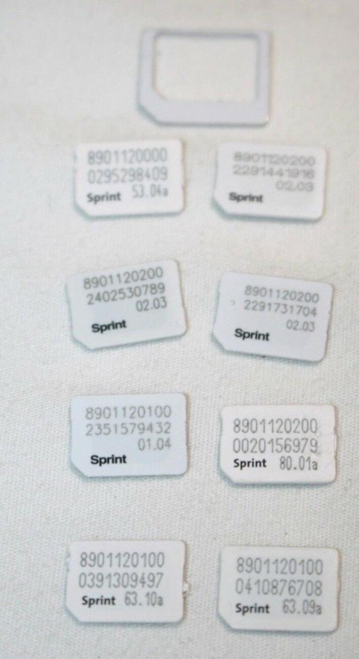 SPRINT  SIM Cards- 8 Sprint Nano, 1 Sprint micro frame - testing/bypassing only