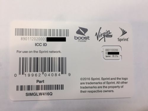 Sprint/Boost/Virgin nano sim card SIMGLW416Q 80.01