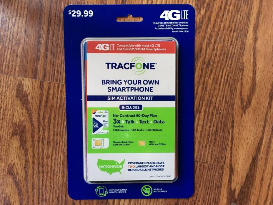 Tracfone 4G LTE 90 Days 60 Minutes GSM CDMA SIM Kit Bring Your Own Smartphone