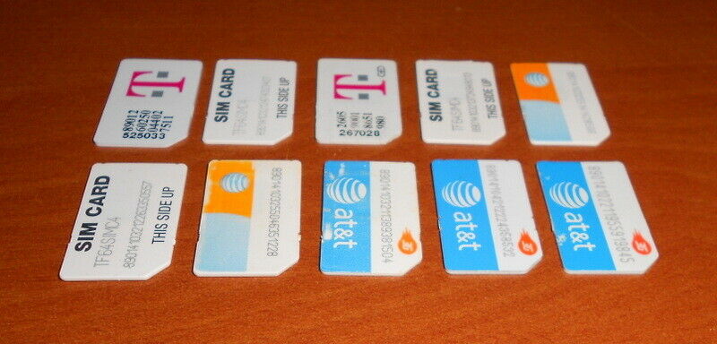 Lot of 10 Various Carrier SIM Cards AT&T T-mobile Untested Super Fast Shipping
