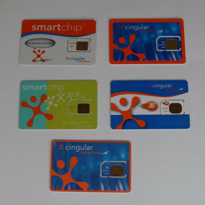 Lot of 5 Cingular Wireless Sim Cards * Vintage * Unused * Full Size 64K 3G Cool