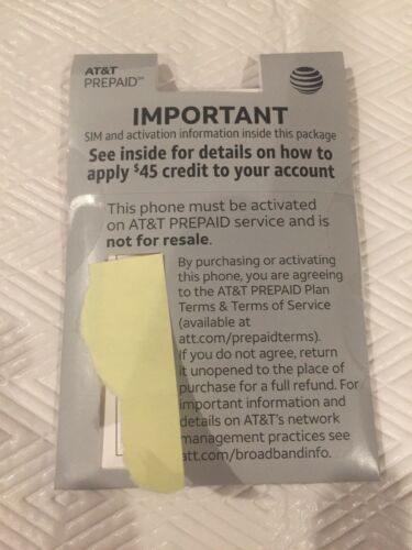 AT&T ATT Prepaid SIM Phone Card with $45 Credit, for iPhone SE 6 7 8 X Android