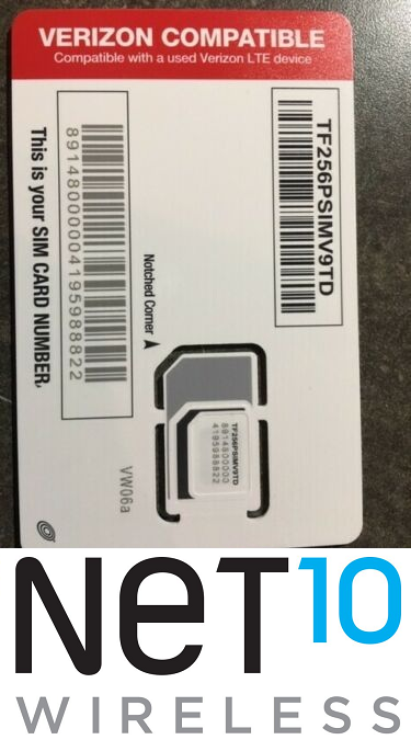 NEW Net 10 Wireless- 3-in-1 Nano / Micro SIM Card- Verizon Wireless Network