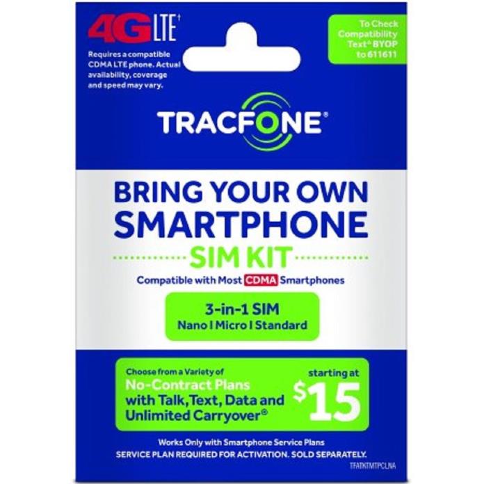Tracfone 3-in-1 Complete BYOP, Bring Your Own Phone, SIM Kit - CDMA,*USA SELLER*