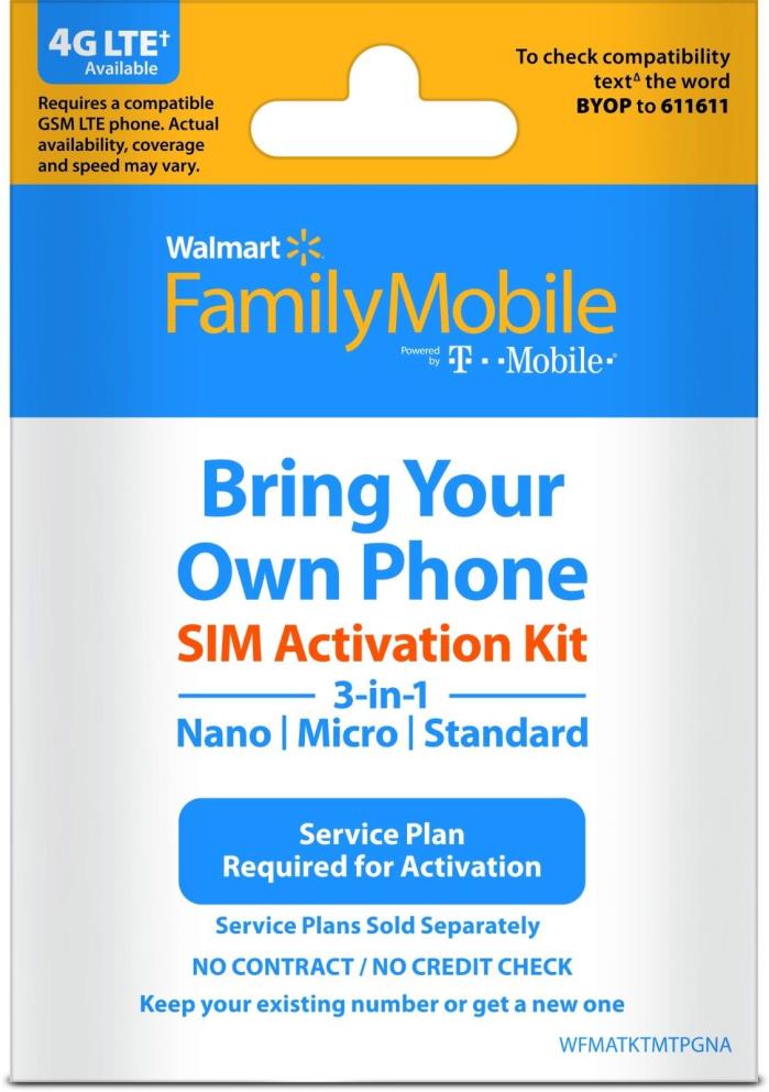 Family Mobile Sim Kit for Smart Phones Nano Micro Fit Unlocked Walmart*US SELLER