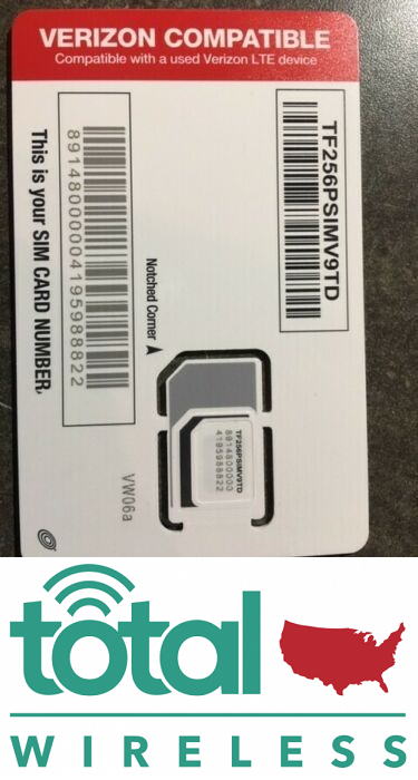 NEW Total Wireless 4G LTE Universal 3-in-1 SIM Card, BYOP- iPhone Galaxy Verizon