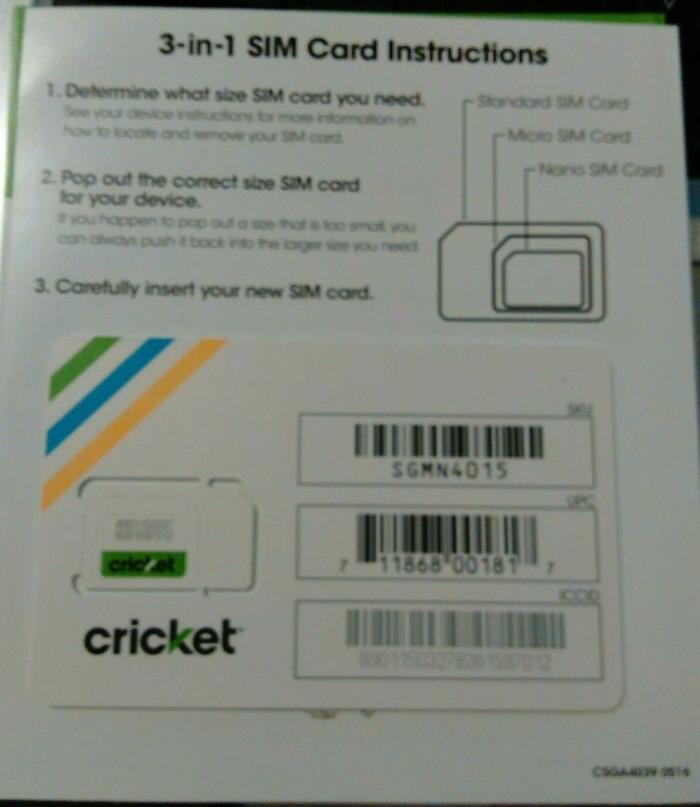 NEW CRICKET WIRELESS 4G LTE 3-in-1 SIM CARD Good For Activation