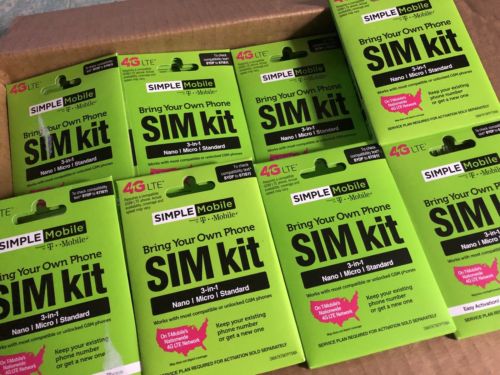 LOT OF 25 SIMPLE Mobile Bring Your Own Phone SIM Card Kits (Latest)