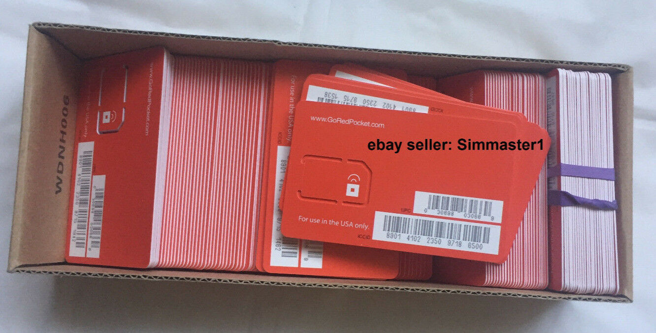 Lot of 25x Red pocket Wireless Standard Sim Cards Prepaid, port out New Bulk