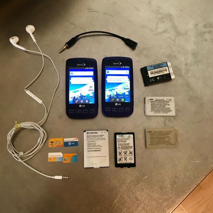 Lot of 13 - LG LS670 Mobile Phones, Batteries, Sim Cards, Apple Headphones, etc