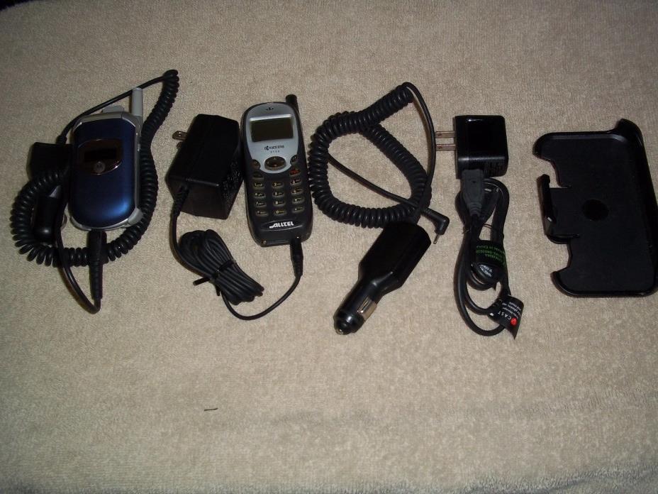 LOT OF 2 VINTAGE CELL PHONES - CAR CHARGERS AND HOME CHARGERS  PRE OWNED 