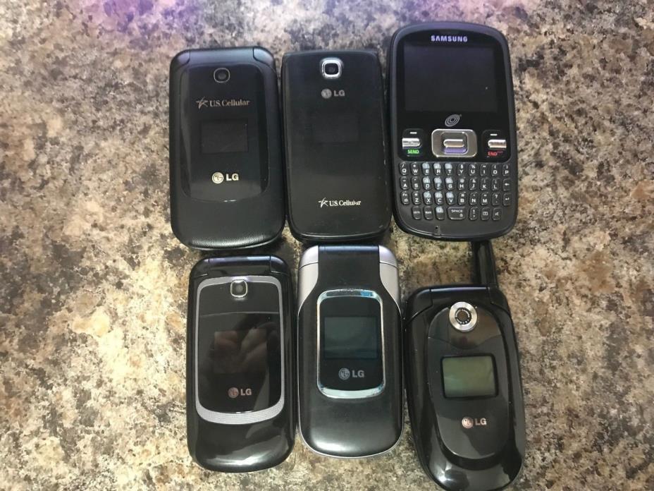 6 Cell Phone Lot  Flip Phones 4 tracphones, 2 US Cellular