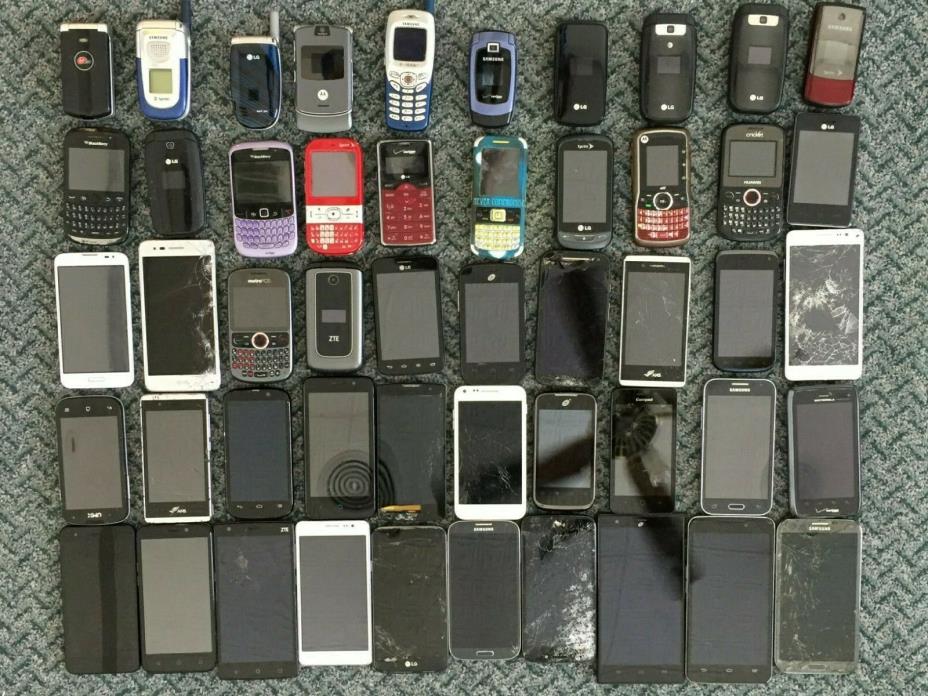Lot of 50 Broken Cell Phones/Smartphones for Parts/Repair or Gold/Metal Recovery