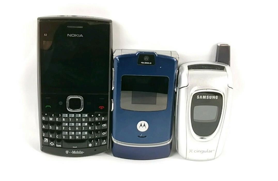 Cell Phone Lot of 3 (Motorola Razr V3, Nokia X2, Samsung) - For Parts/Repair