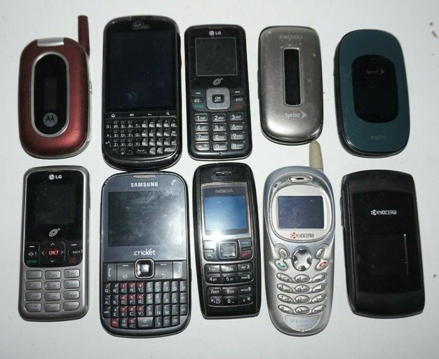 Lot of 11 Flip Bar Cell Phones Samsung LG Motorola Kyocera Sanyo Untested