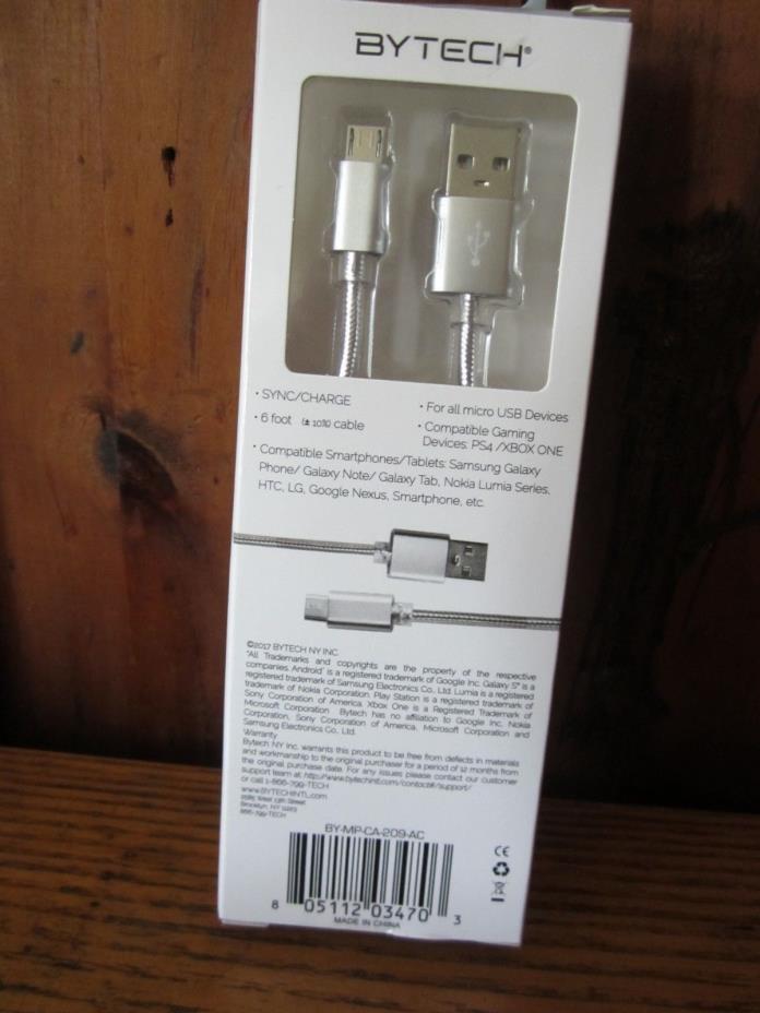 Chrome Braided Micro USB 6ft Metal Tip SYNC/Charge Compatible with most Androids