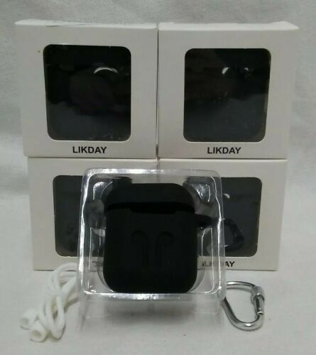 LOT OF 5 LIKDAY APPLE AIRPODS SILICONE PROTECTIVE CHARGING CASE BLACK W/ CLIP