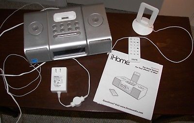 iHOME MODEL iP9 HOME SYSTEM DOCKING SILVER WORKS COMPLETE FOR iPHONE iPAD USED