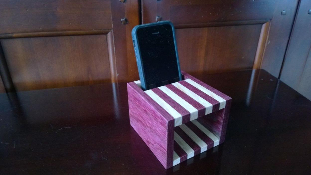 Handmade Exotic Purplheart Acoustic Soundbox, Cell Phone Amplifier, Speaker Box