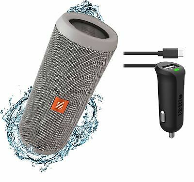 JBL Flip 3 Splashproof Portable Bluetooth Speaker & Car Charger Bundle (Gray)