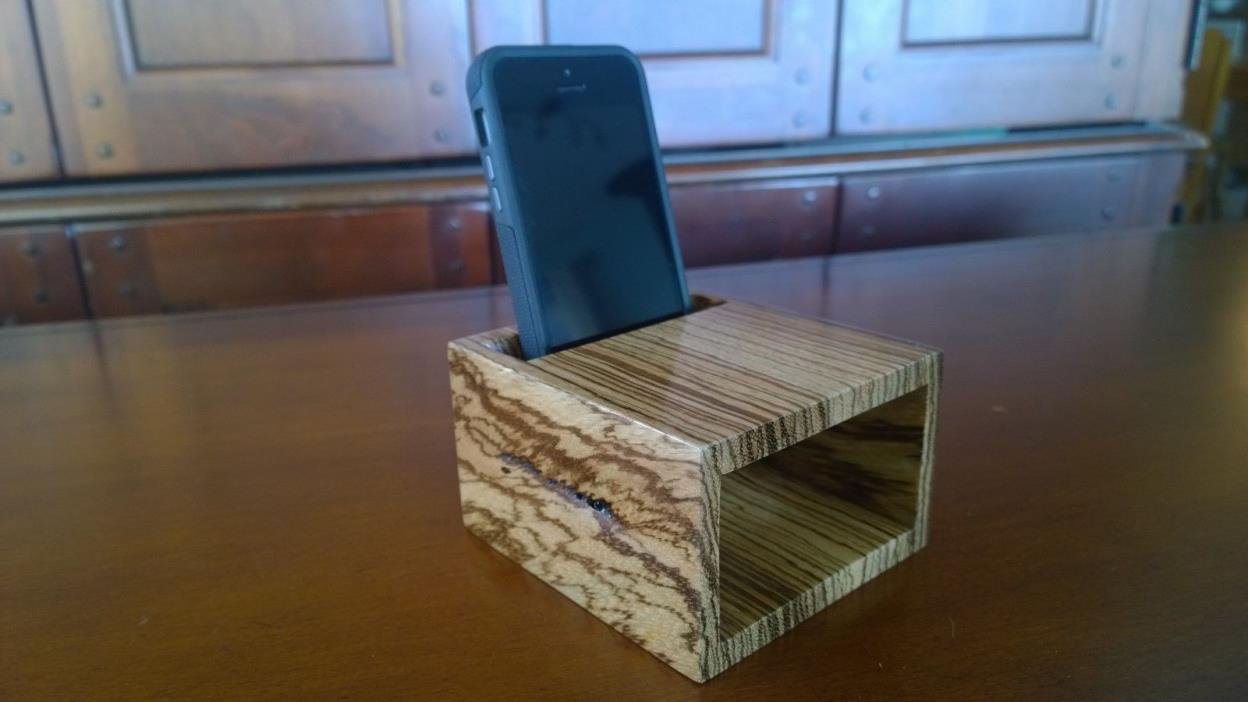 Handmade Exotic Zebrawood Acoustic Soundbox, Cell Phone Amplifier, Speaker Box