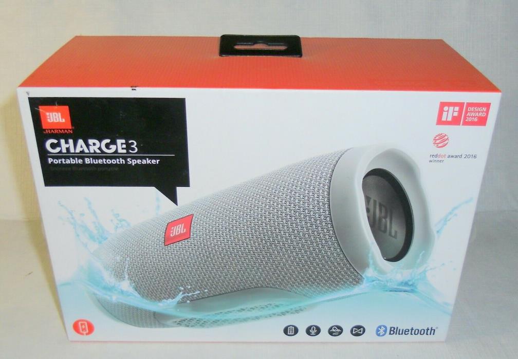 New JBL Charge 3 Rechargeable Waterproof Bluetooth Speaker 6000 mAh Battery Gray