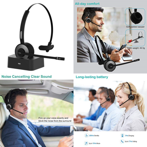 Bluetooth Headset For Cell Phones Wireless Noise Cancelling Headphones W Microph