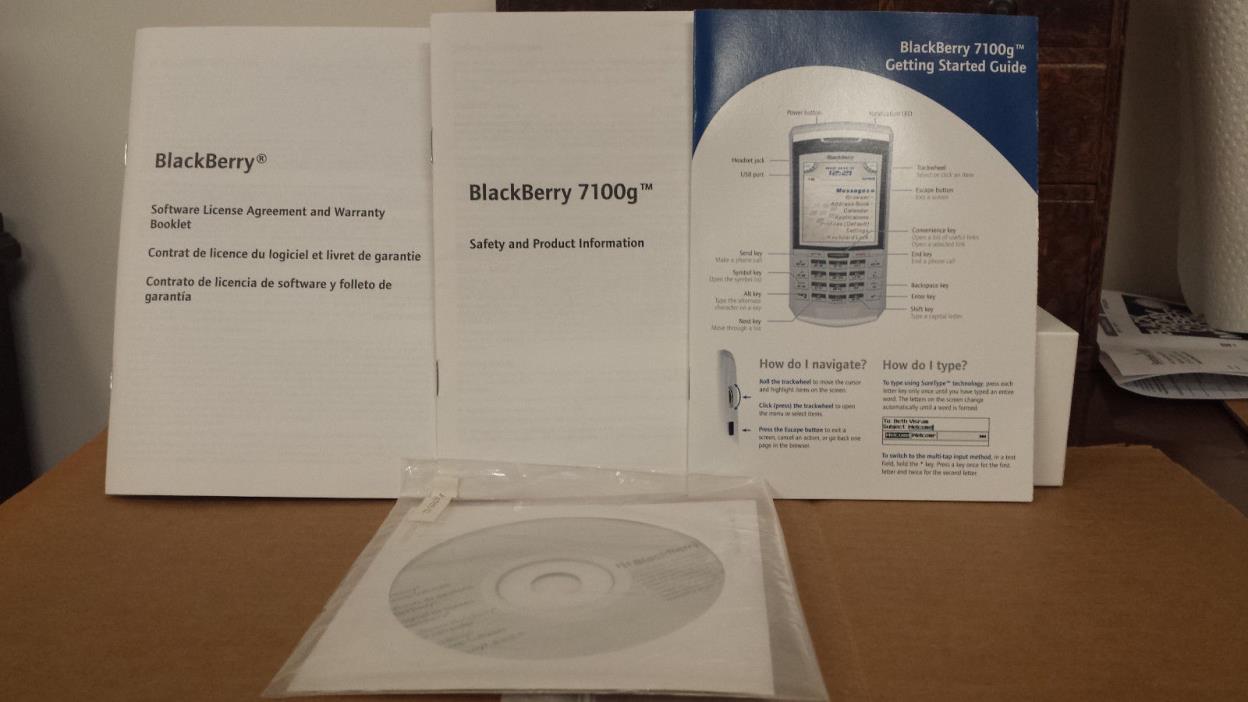 Blackberry 7100g Cellphone Manual, Desktop Software, & Getting Started Guide