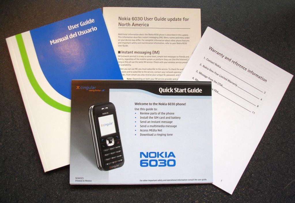 Nokia 6030 Cell Phone User Guide Manual Warranty Quick Start Instructions OEM